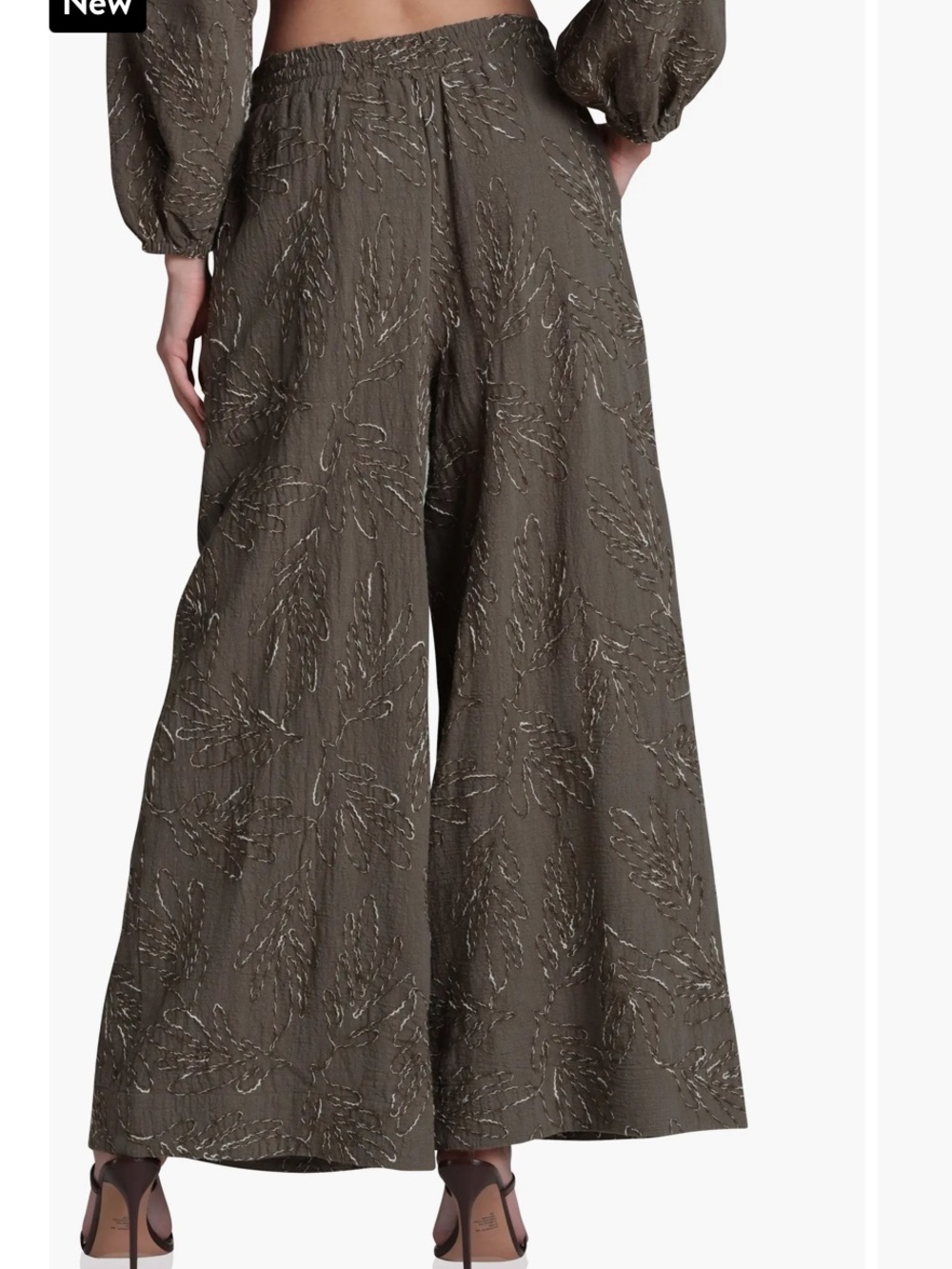 Avec Les Filles Olive Green Printed extreme Wide-Leg Palazzo Pants embroidered s - Picture 3 of 4